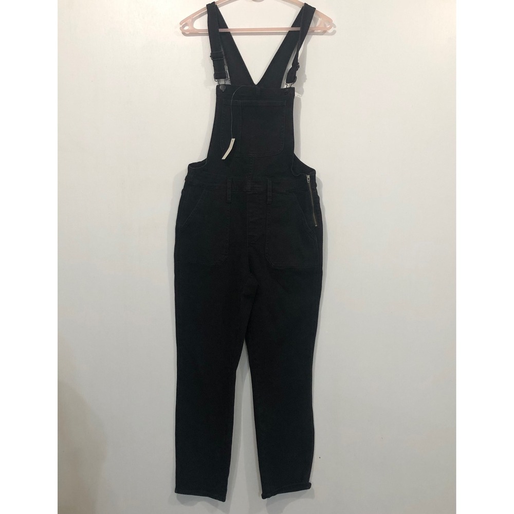 Madewell Denim Skinny Overalls Lunar Wash Black‎ M Adj Strap Pockets Zip Utility